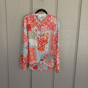 Karyn Seo Floral Mix Print Top Size M Women Long Sleeve Keyhole Viscose Boho